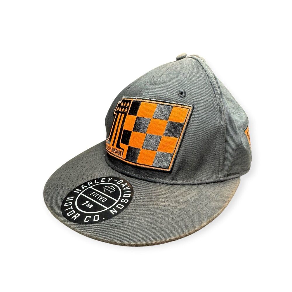 Harley-Davidson Black 2XL Hat Orange Logo SYN3 Performance Oils Retro Y2K Cap - Picture 2 of 6